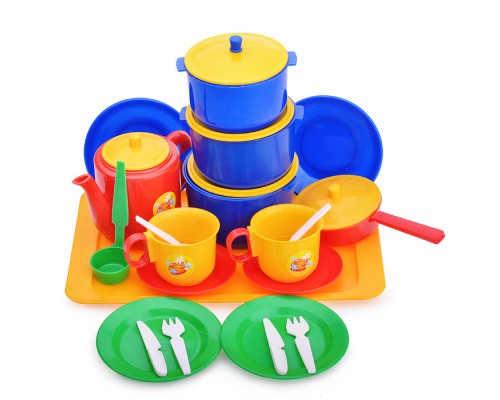 Посуда для кукол "Хозяюшка" (больш.набор-14 предметов на подносе)