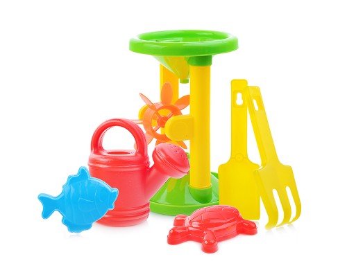 Набор песочный (Мельница, лейка мал, лопатка+грабли, 2 формочки) в сетке