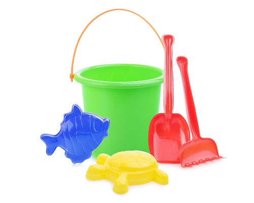 Комплект для песка (ведёрко "Большое", лопатка, грабли, 2формочки) в сетке