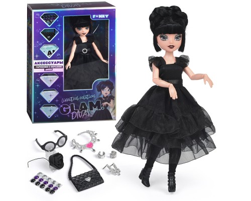 Модная кукла Glam Divas Вэнди с аксессуарами, черное платье 25 см.
