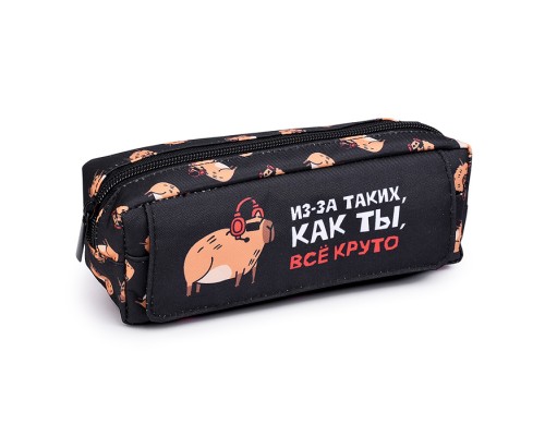 Пенал школьный "Крутая капибара" без наполнения, 20х7х5 см, полиэстер