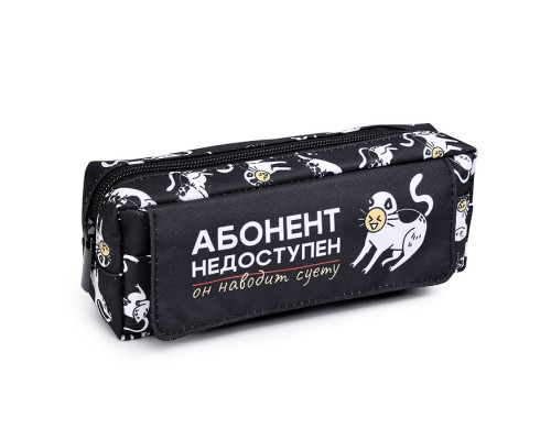 Пенал школьный Феникс+, арт.72221/ 24 СУЕТЛИВЫЙ КОТ (без наполнения, 20х7х5 см, полиэстер, молния, сублимационная печать, ПЭТ-пакет с европодвесом и картонным вкладышем).