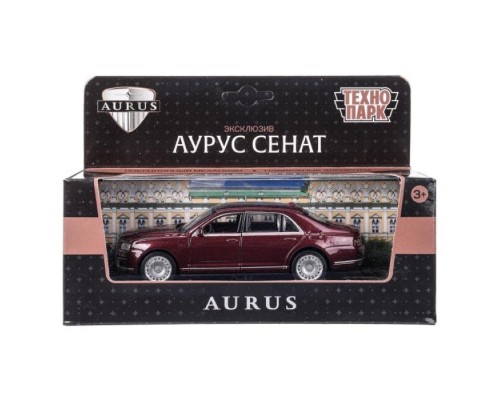 Машина металл Аурус Сенат 13,5 см, (двери, багаж, бордовый) инерц, в коробке
