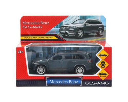 Машина металл Mercedes-Benz gls class amg 12см, двери, багажник, инерц, серый