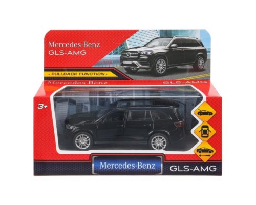 Машина металл Mercedes-Benz gls class amg 12см, двери, багажник, инерц, черный
