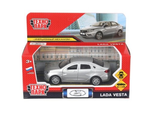 Машина металл LADA vesta 11,5 см, двери, серый, коробка