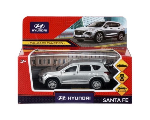 Машина металл Hyundai длина 12 см, двер, багаж, инер, серебристый