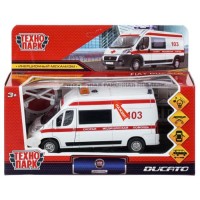 Машина металл свет-звук Fiat Ducato Скорая 14 см, двер, инерц, тележ, белая