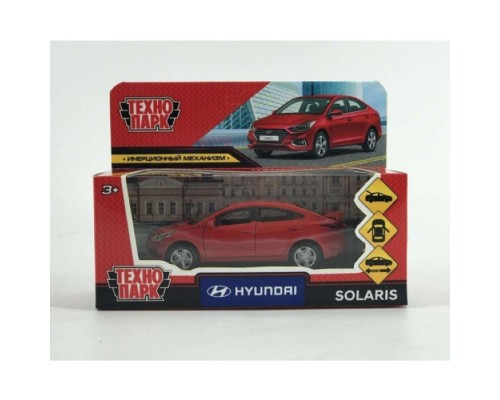 Машина металл Hyundai Solaris длина 12 см, двер, багаж, инерц, красный