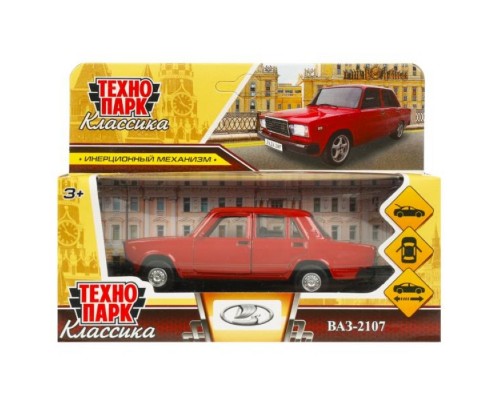Машина металл Ваз-2107 длина 12 см, двери, багаж, инерц, вишневый