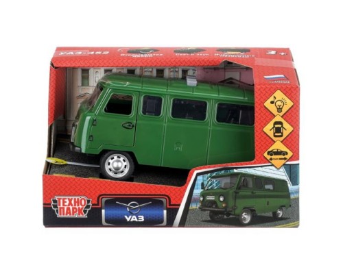 Машина пластик свет-звук UAZ-452 16 см, инерц, зеленый