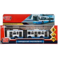 Машина металл Городской троллейбус 19 см, двери, инерц, бело-синий