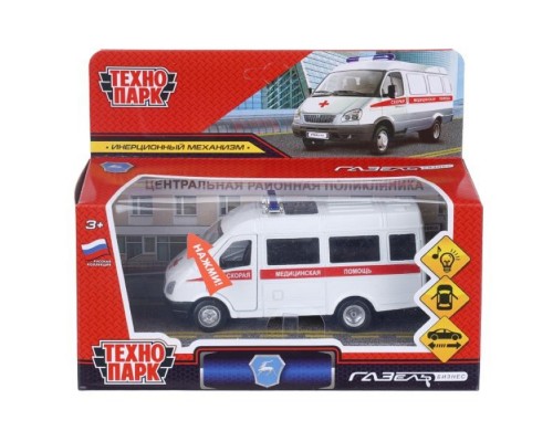 Машина металл ГАЗ-3221 "Газель" Скорая, 12,2 см, свет-звук, двери, инерция