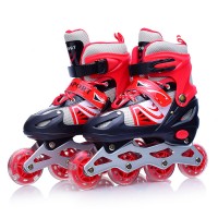 Ролики детские (размер M) черно-красные с белым, PU колёса со светом, в сумке