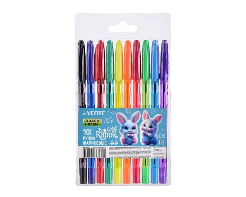 Набор ручек шариковых "Little Rabbit" 10 цветов, d=0,7 мм, с полупрозрачным корпусом и металлическим наконечником, сменный стержень, в пластиковом блистере