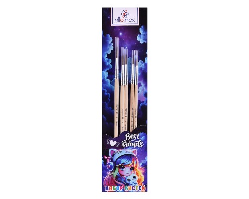 Набор кистей "Best Friends" 05 шт (пони № 1, 2, 3, 4, 5) деревянная ручка, в пластиковом блистере