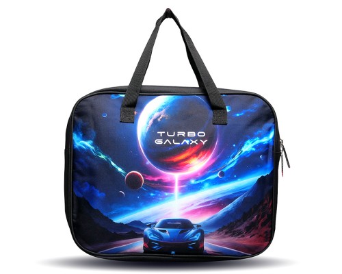 Папка для тетрадей, ИЗО и технологии "Turbo Galaxy" A4 (36x28x8 см), плотный износостойкий полиэстер с водоотталкивающей пропиткой, отделение на молнии с внутренним карманом, с текстильными ручками увеличенной длины 28 см, с текстильным расширен