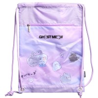 Сумка для сменной обуви и спортивных секций "Ghost Meow" 33x46 см, износостойкий влагонепроницаемый полиэстер, 1 отделение, большой передний карман на молнии, завязки из плотного шнура, с 2-мя ручками для повеса и переноски, сиреневый