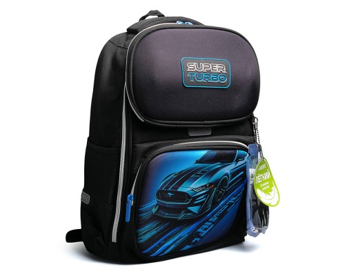 Ранец "SmART. Super Turbo" школьный жесткий 37x28x14 см (14 л) вес 800 г, плотный износостойкий полиэстер с водоотталкивающей пропиткой, 1 просторное отделение на молнии с разделителями для учебников, 2 передних кармана на молнии (один с кармано