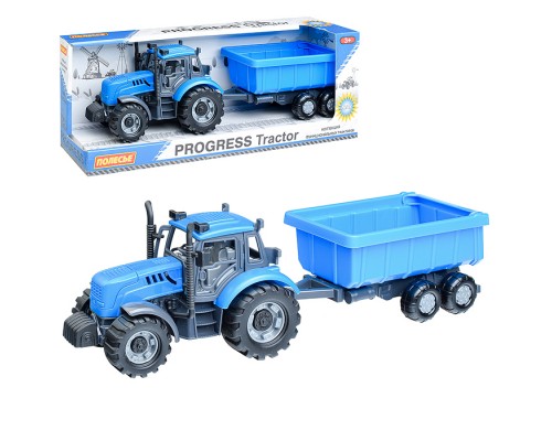 Трактор "Прогресс" с прицепом инерционный (синий) (в коробке)