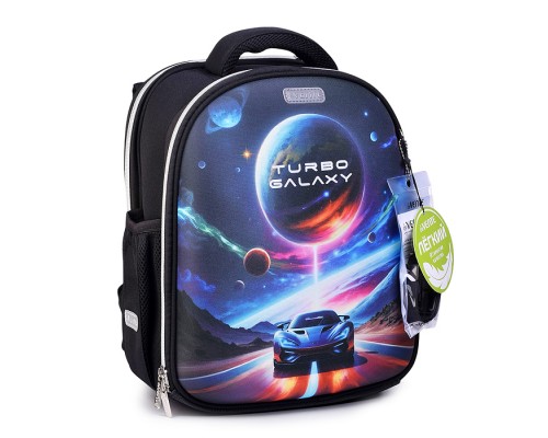 Рюкзак "Junior. Turbo Galaxy" школьный жесткий 35x27x13 см (14 л) вес 800 г, плотный износостойкий полиэстер с водоотталкивающей пропиткой, 2 отделения (одно отделение на молнии с разделителями для учебников и органайзером, другое отделение на м
