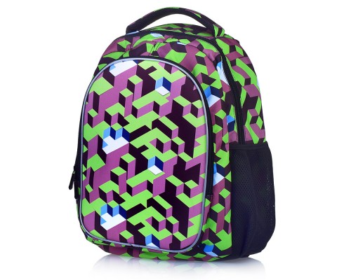 Рюкзак облегченный "Зеленая абстракция" с анатомической спинкой, 2 отделениями на молнии