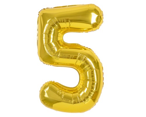 Шар (40''/102 см) Цифра, 5, Золото, 1 шт. в уп.