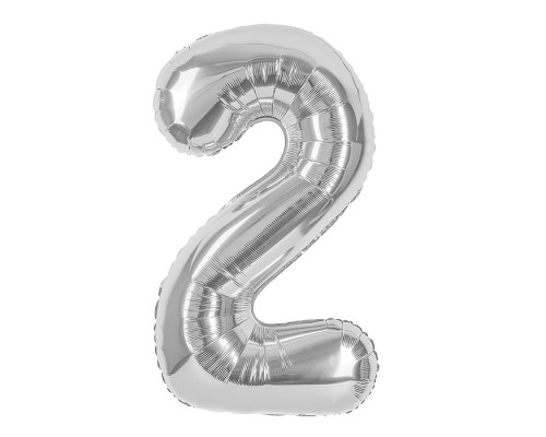 Шар (40''/102 см) Цифра, 2, Серебро, 1 шт. в уп.