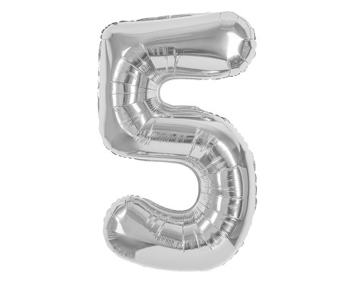 Шар (40''/102 см) Цифра, 5, Серебро, 1 шт. в уп.