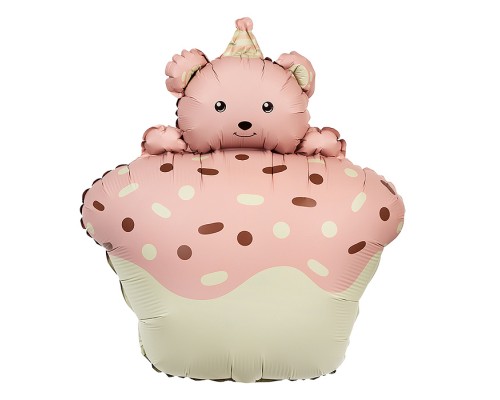 Шар (29''/74 см) Фигура, Кексик с медвежонком, Розовый, Сатин, 1 шт. в уп.