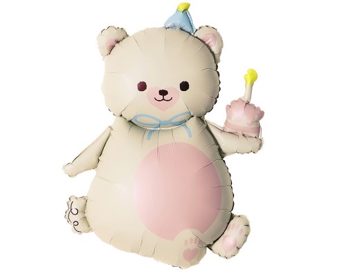 Шар (39''/99 см) Фигура, Мишка с кексиком, Кремовый, Сатин, 1 шт. в уп.