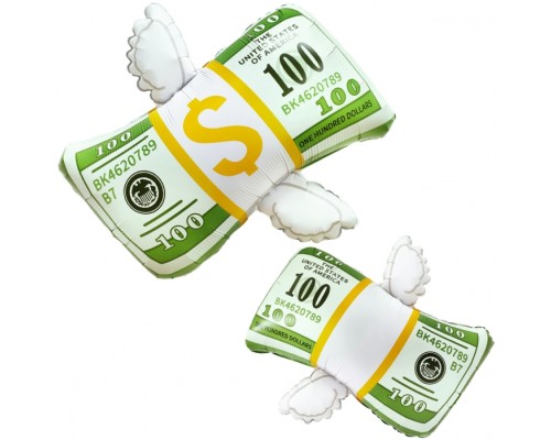 Шар (29''/74 см) Фигура, Доллары с крыльями, 1 шт. в уп.