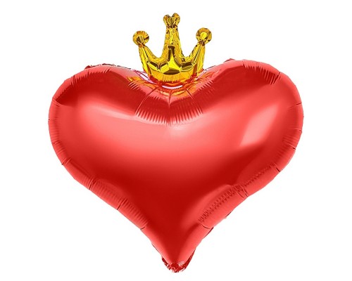 Шар (22''/56 см) Сердце, Золотая корона, Красный, 1 шт. в уп.