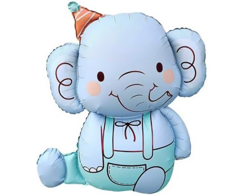 Шар (35''/89 см) Фигура, Слоник в колпачке, Голубой, 1 шт. в уп.