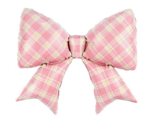 Шар (38''/97 см) Фигура, Бант, Клетка Виши, Розовый, Сатин, 1 шт. в уп.