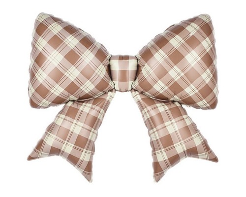 Шар (38''/97 см) Фигура, Бант, Клетка Виши, Бежевый, Сатин, 1 шт. в уп.