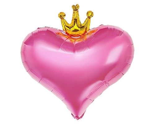 Шар (22''/56 см) Сердце, Золотая корона, Розовый, 1 шт. в уп.