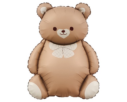 Шар (35''/89 см) Фигура, Мишка с бантом, Коричневый, Сатин, 1 шт. в уп.