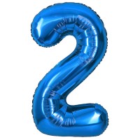 Шар (40''/102 см) Цифра, 2, Синий, Металлик, 1 шт. в уп.