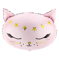 Шар (19''/48 см) Фигура, Голова, Волшебный котенок, Розовый, 1 шт. в уп.