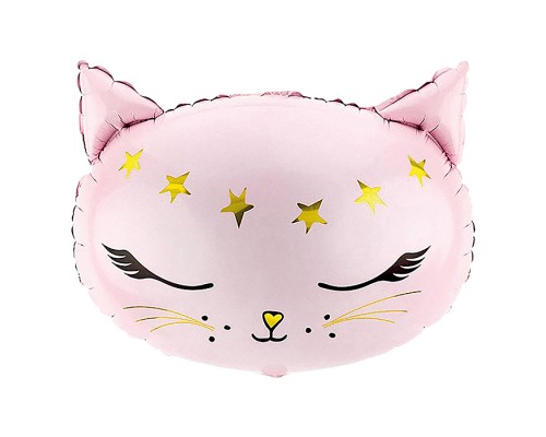 Шар (19''/48 см) Фигура, Голова, Волшебный котенок, Розовый, 1 шт. в уп.