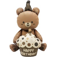 Шар (23''/58 см) Фигура 3D, Мишка с капкейком, Бежевый, Сатин, 1 шт. в уп.