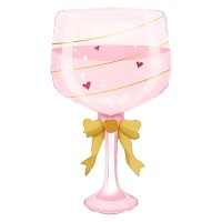 Шар (35''/89 см) Фигура, Бокал, Золотой бант, Розовый, 1 шт. в уп.