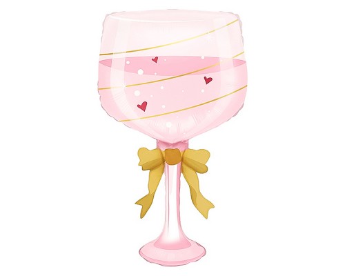 Шар (35''/89 см) Фигура, Бокал, Золотой бант, Розовый, 1 шт. в уп.