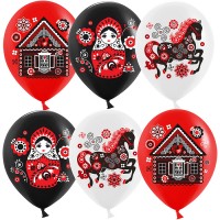 Шар (12''/30 см) Русские мотивы, Ассорти, пастель, 1 ст, 25 шт.