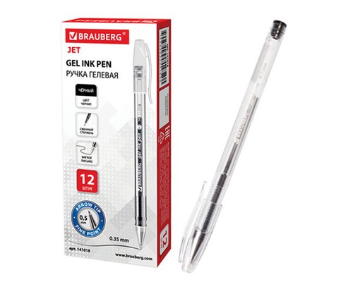 Ручка гелевая "Jet" черная корпус прозрачный, узел 0,5 мм, линия письма 0,35 мм
