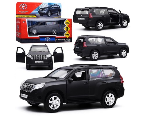 Машина металл Toyota Prado матовая 12 см, двери, багаж, инерц, черный