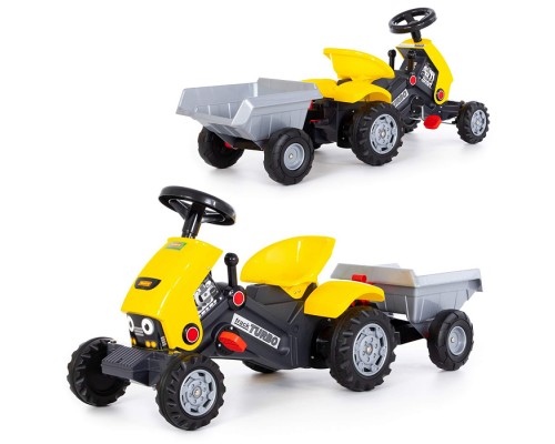 Каталка-трактор с педалями "Turbo-2" (жёлтая) с полуприцепом