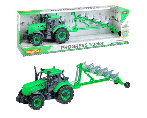 Трактор "Прогресс" с плугом инерционный (зелёный) (в коробке)