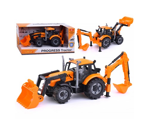 Экскаватор-погрузчик "Прогресс" инерционный (оранжевый) (в коробке)